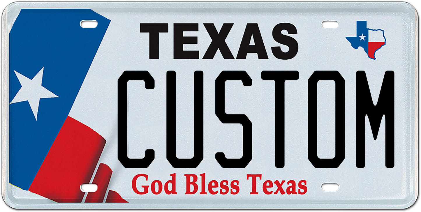 Texas “God Bless Texas” Custom License Plate – Flag Design