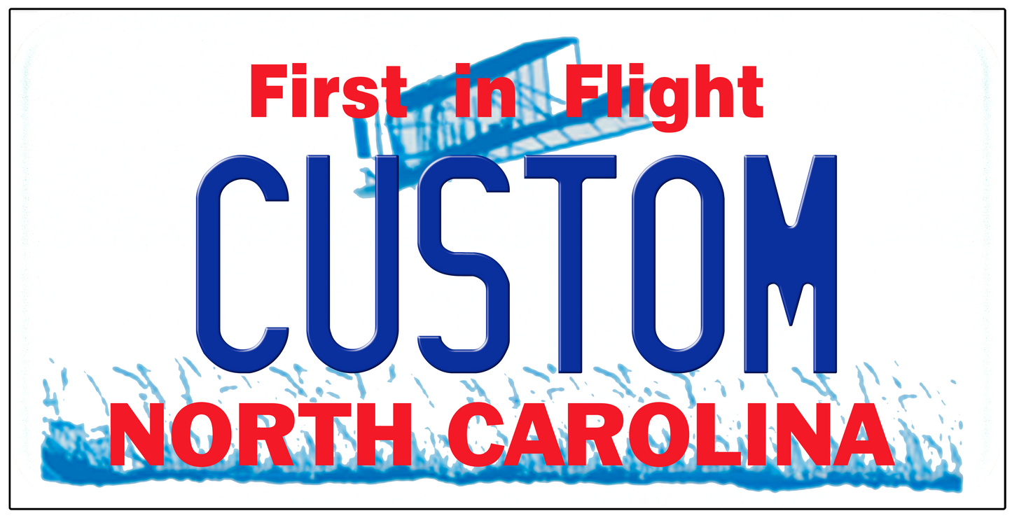 North Carolina “First in Flight” Custom License Plate – Classic Blue Design