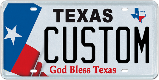Texas “God Bless Texas” Custom License Plate – Flag Design