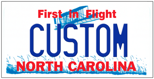 North Carolina “First in Flight” Custom License Plate – Classic Blue Design