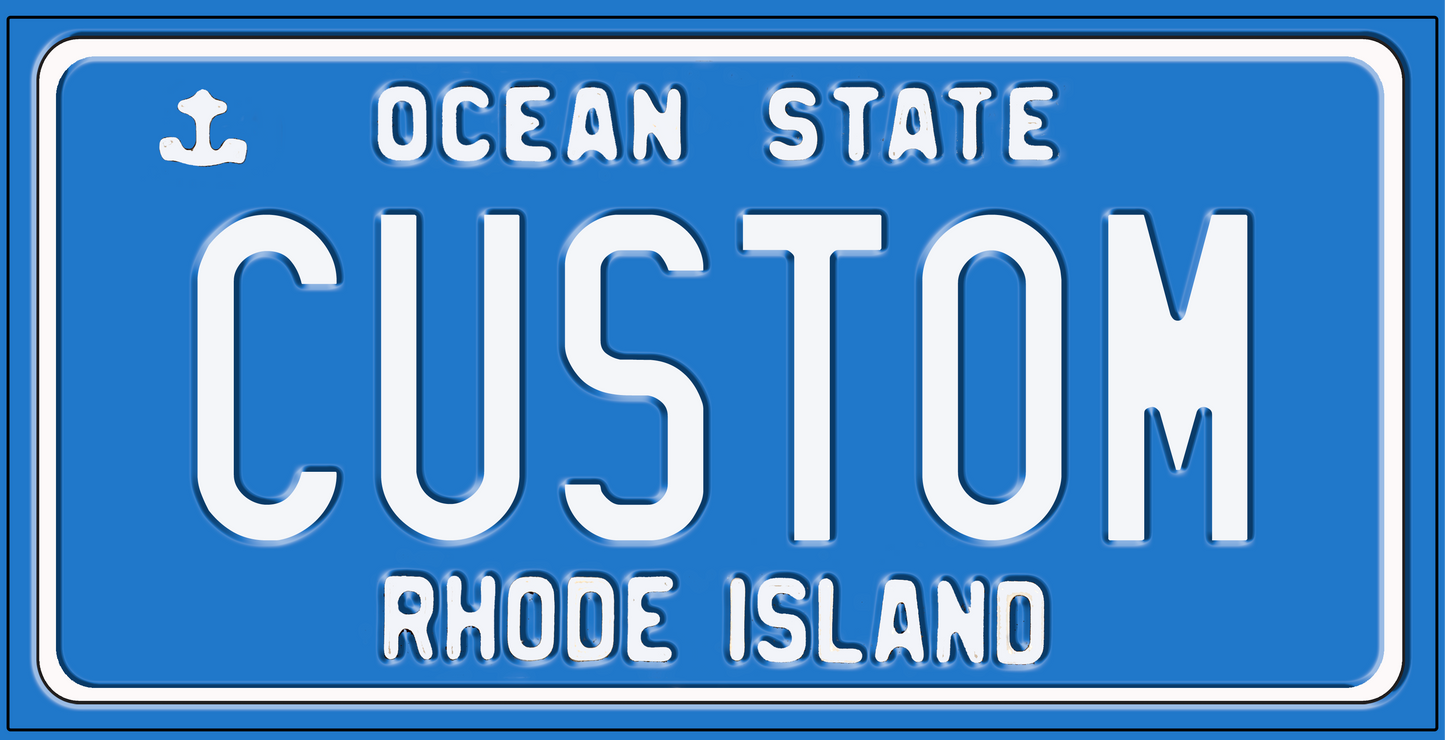 Rhode Island “Ocean State” Custom License Plate – Classic Blue Design