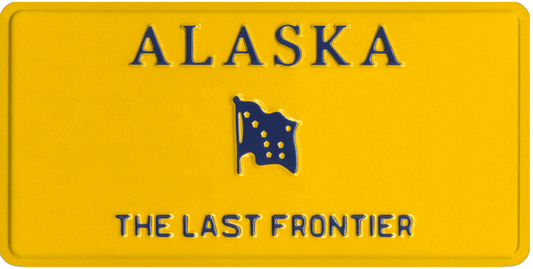 Alaska “The Last Frontier” Custom License Plate – Yellow Metal Personalized Tag