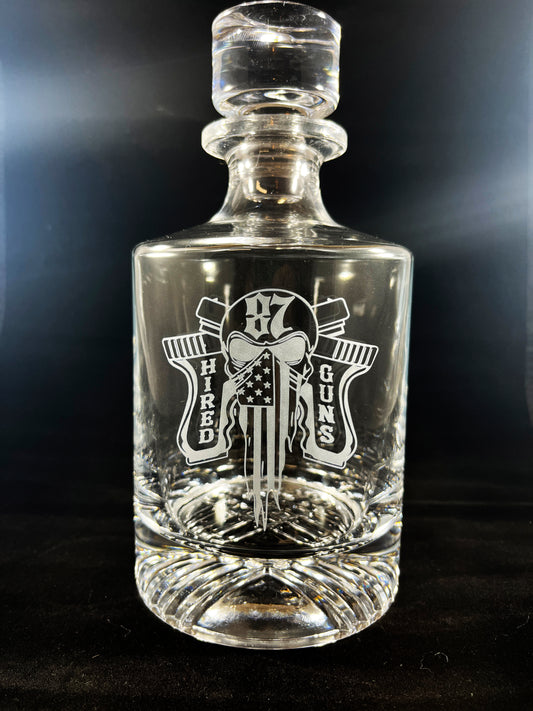 850 mL Round Glass Decanter Set with Four 9 oz. Rocks Glasses in Black Gift Box with Printed Paper Sleeve