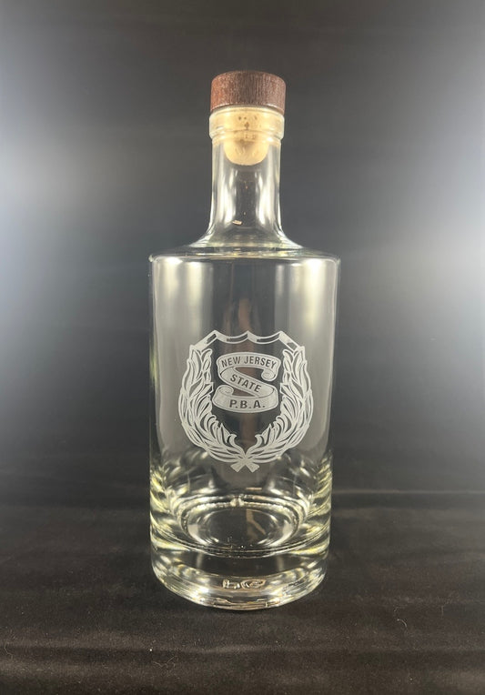 Glass Whiskey Bottle 750 ml. w/ wood cork stopper
