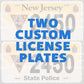 Two custom vanity license plates